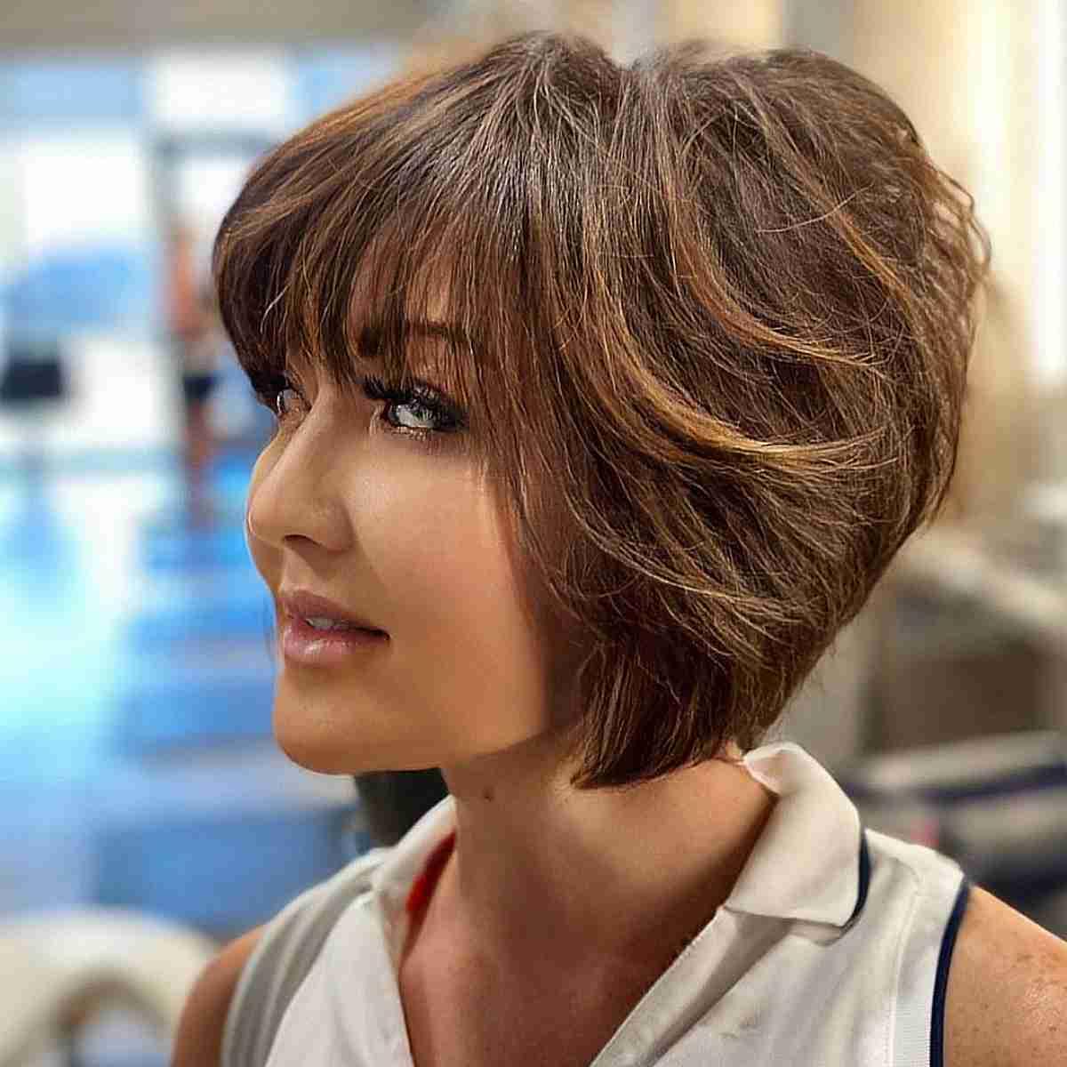 Dark Caramel French Bob for Thick Hair