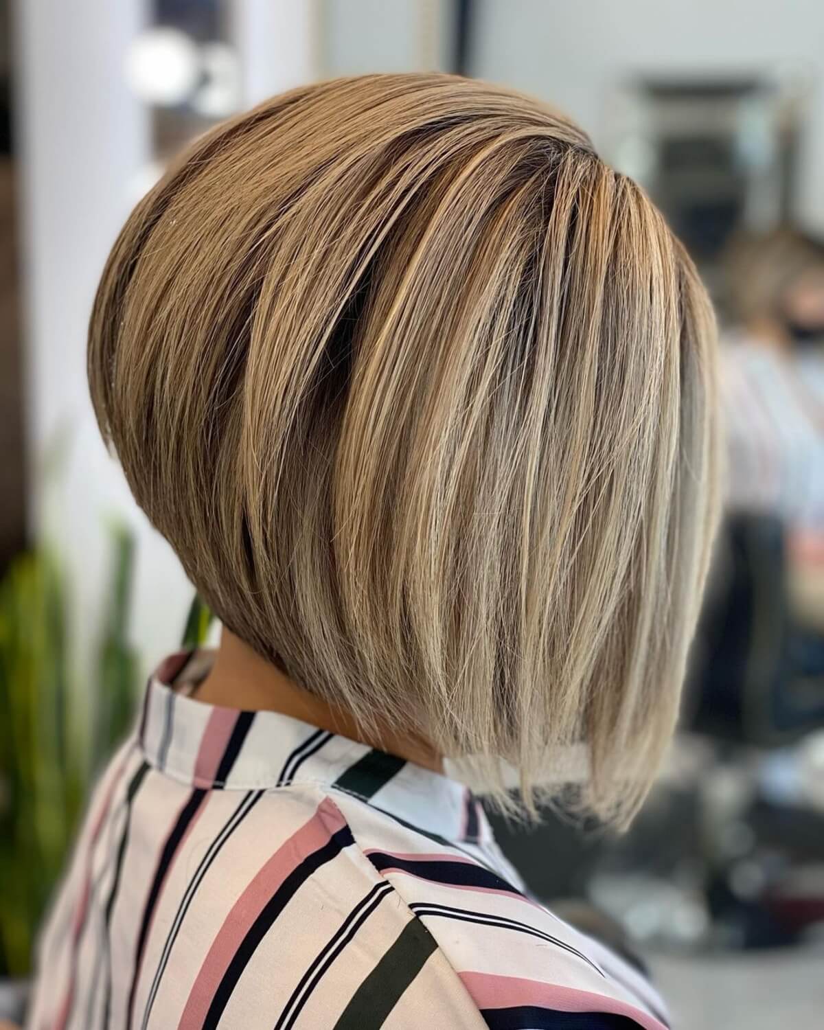 Dimensional short layered a-line bob haircut