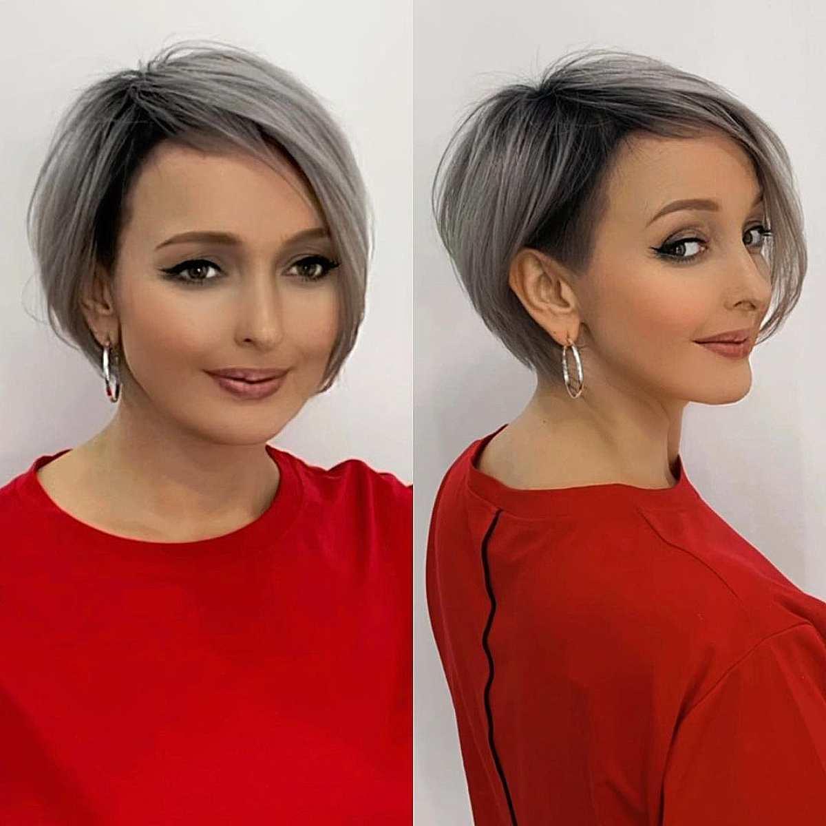 Ear-Length Side-Parted Undercut Bob on Fine Hair