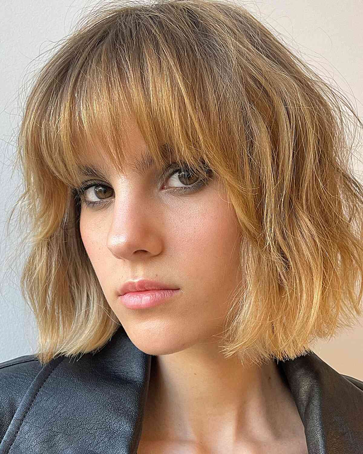 Eye-Skimming Fringe on a Choppy Bob for ladies in their 20s