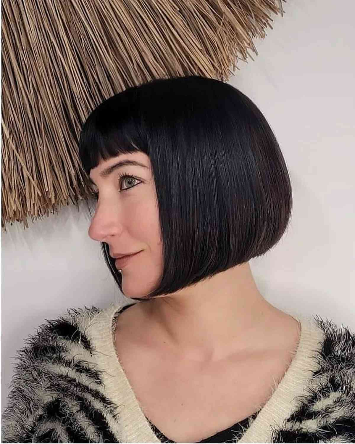 Flawless Short Black Bob With Bangs