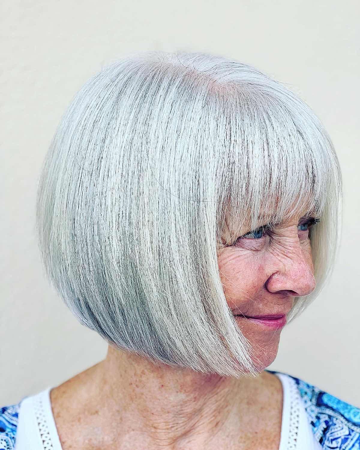 graduated bob with fringe for older women