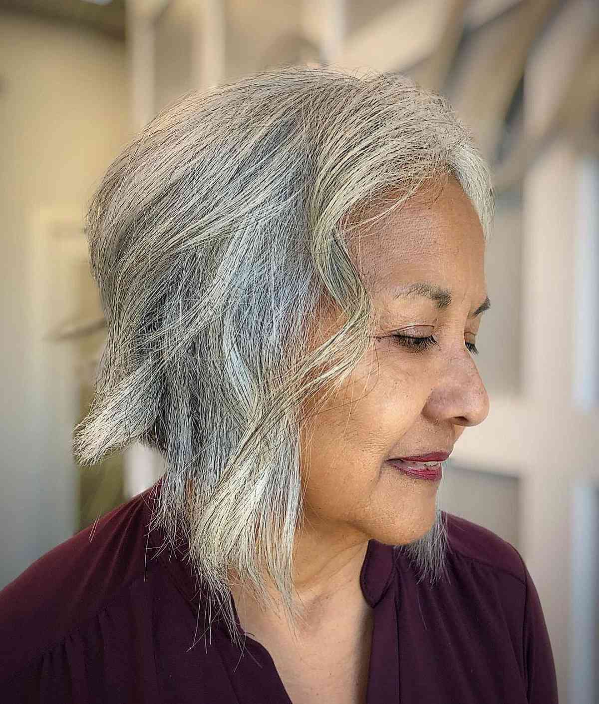 Grey Angled Bob Cut for Thin Hair