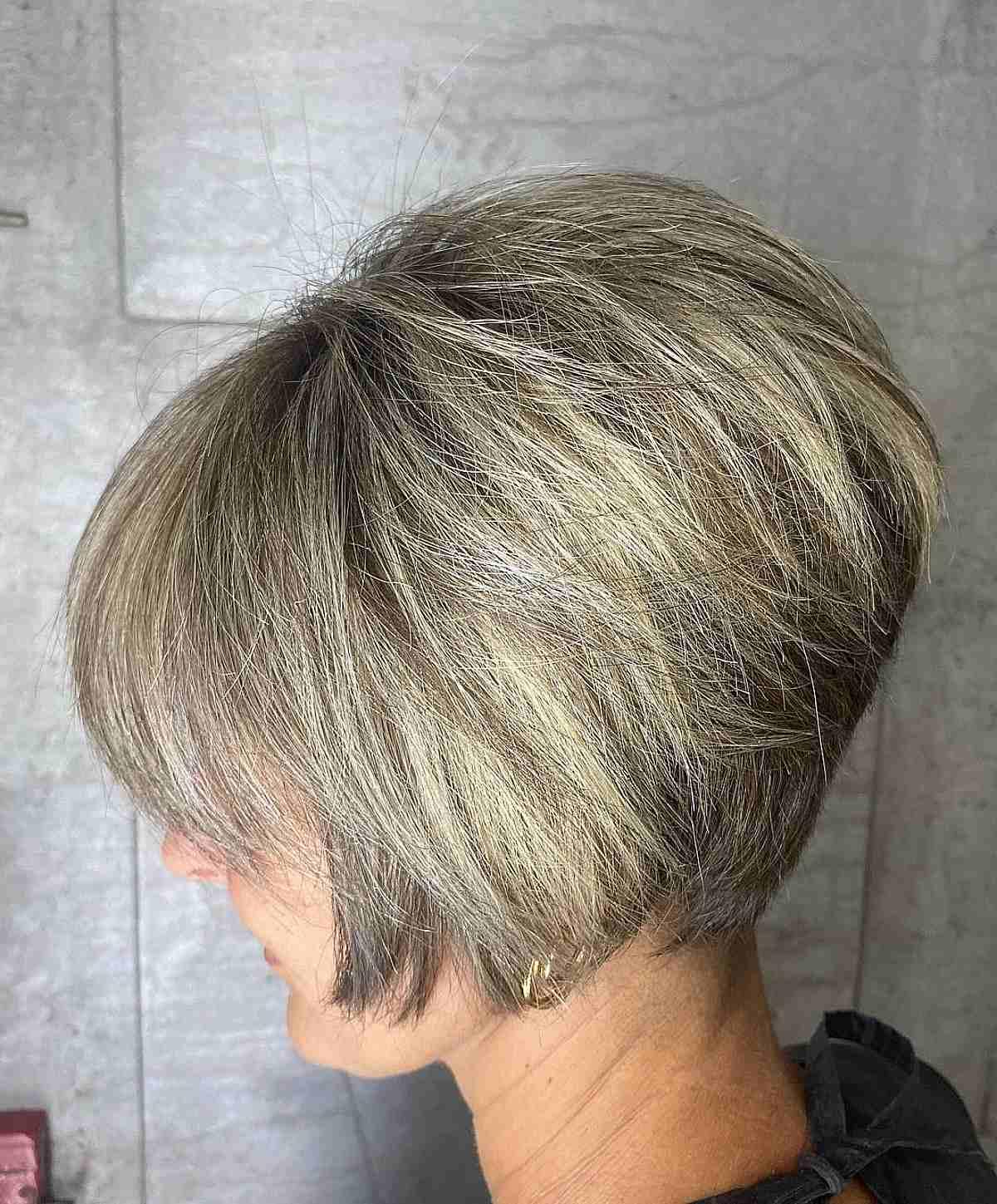 Grey Stacked Pixie Bob Haircut