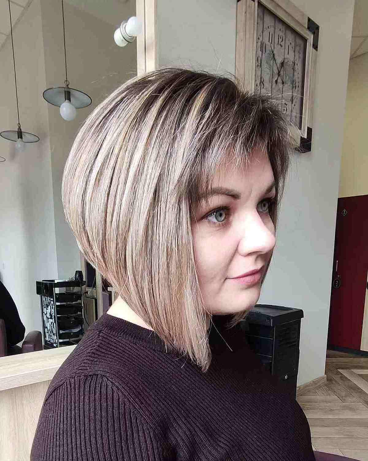 Inverted Bob with Blonde Balayage and Fringe