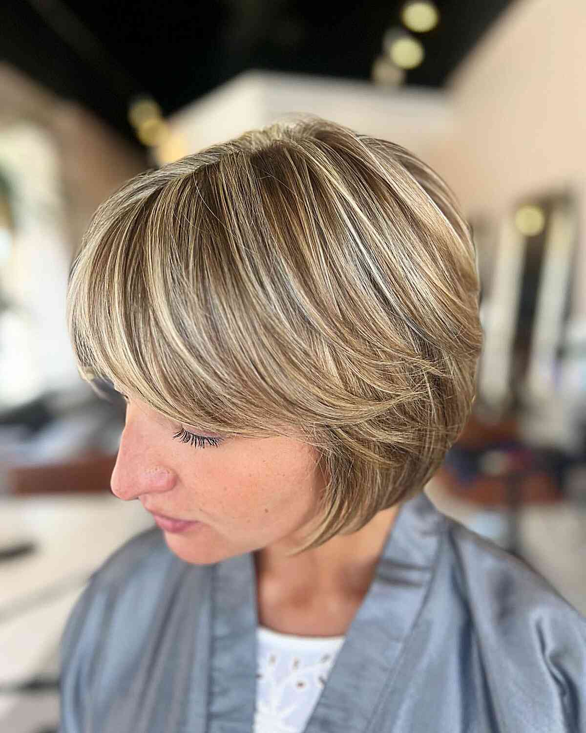 Layered bob with angled bangs