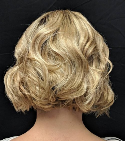 Light blonde curly bob