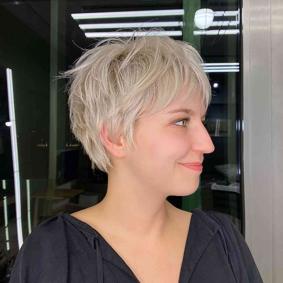 Light Blonde Long Pixie Bob for Fine Hair