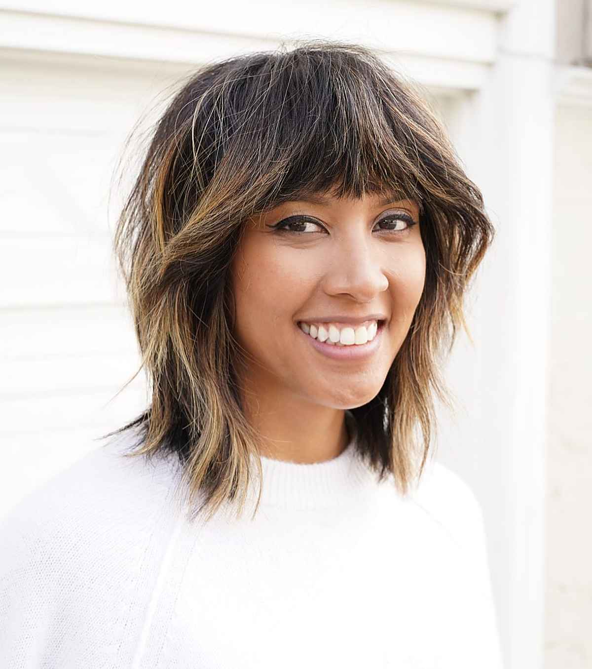 lob haircut with front bangs