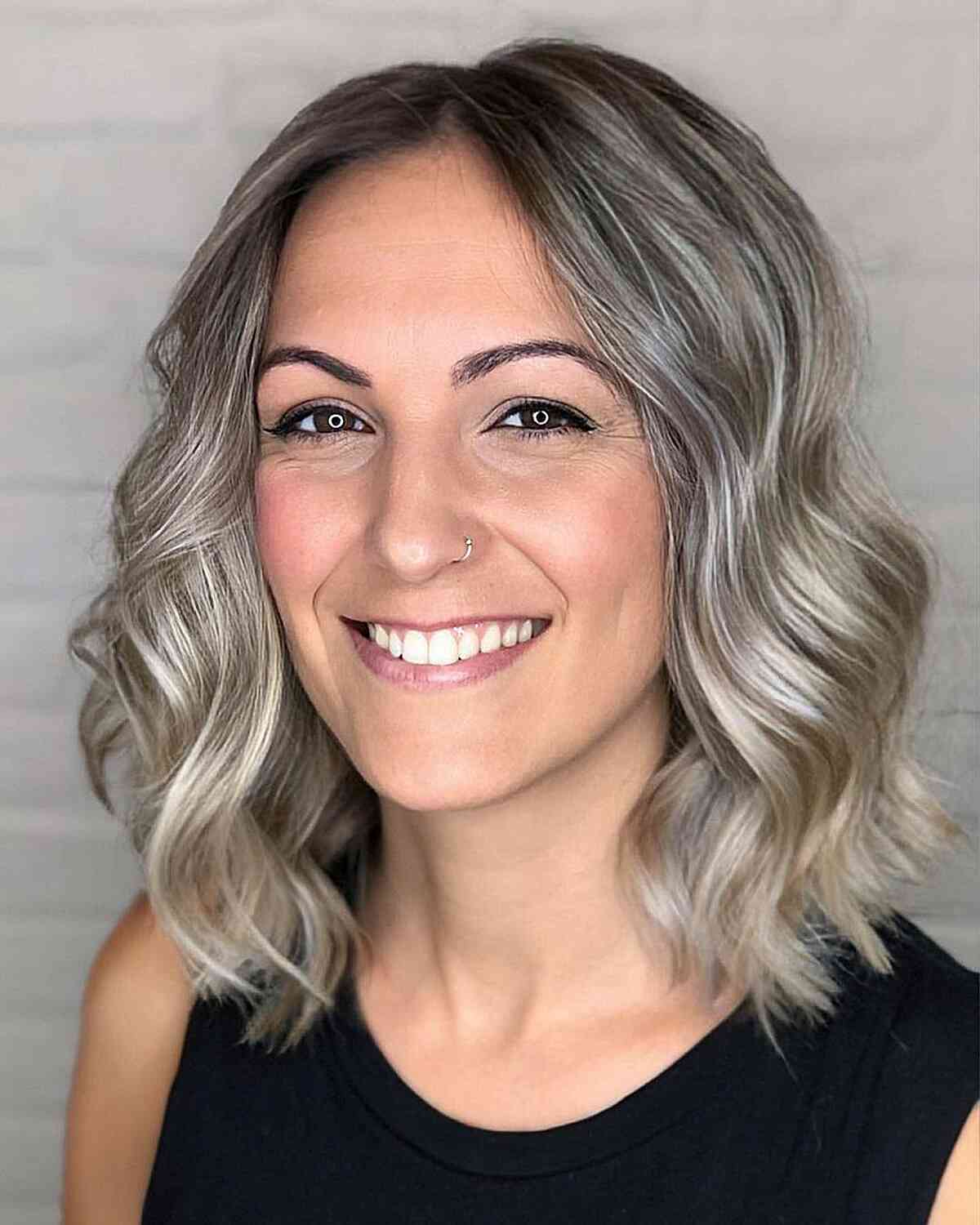 Long Wavy Bob with Ashy Balayage