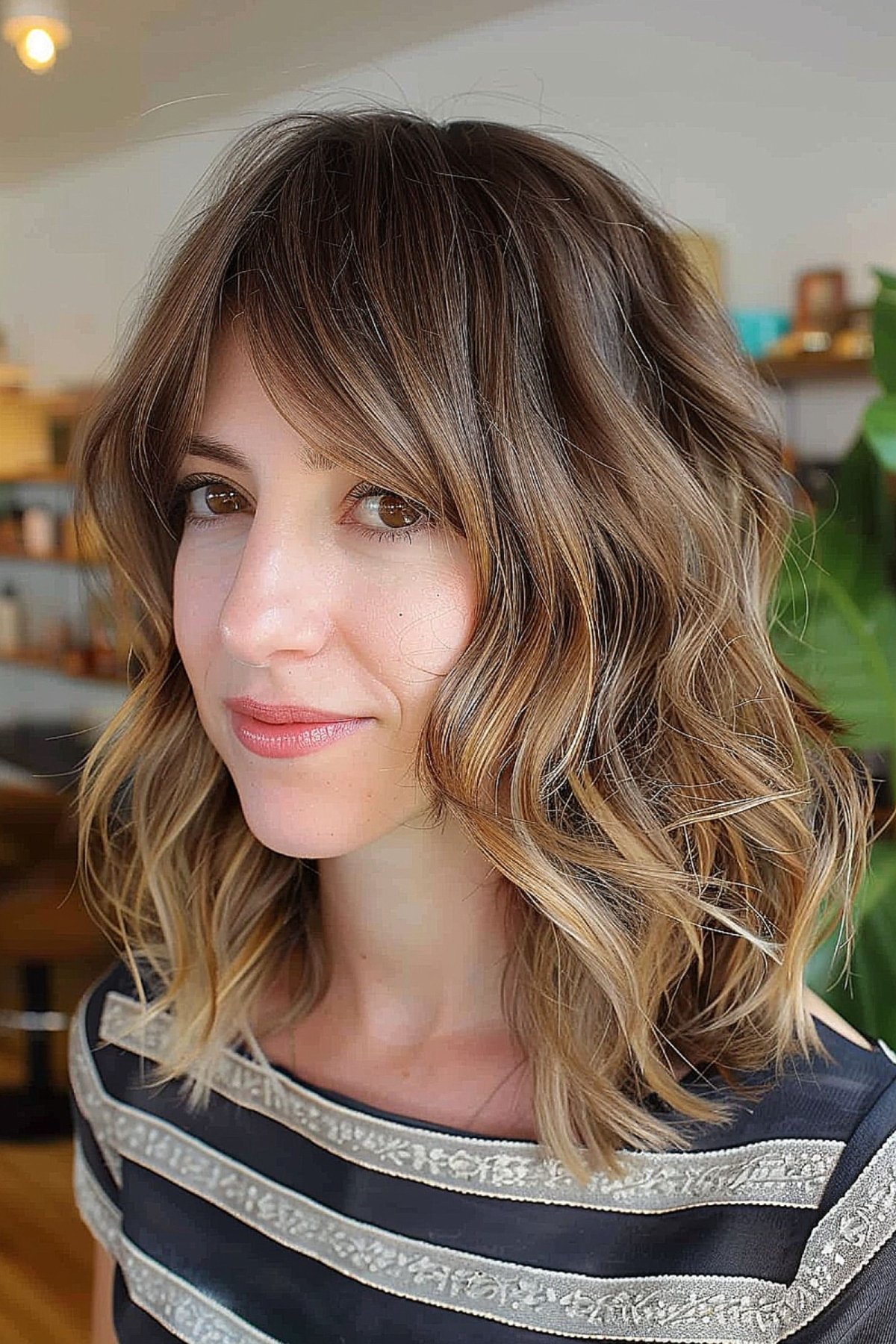 Long Wavy Bob with Curtain Fringe