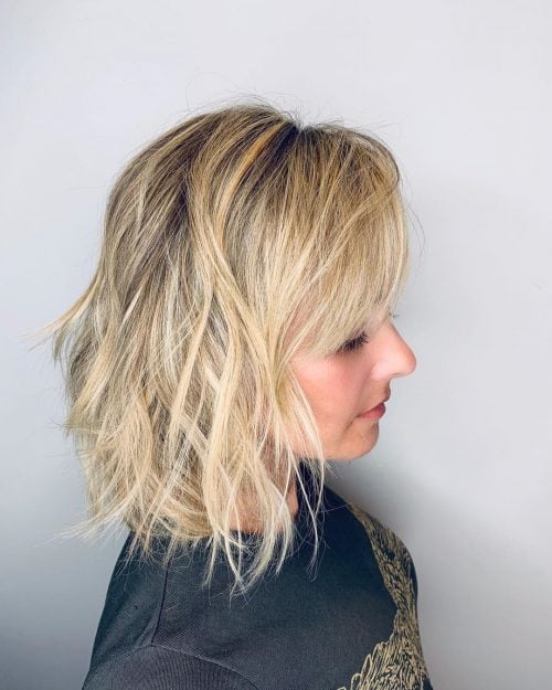 long wavy bob with side bangs