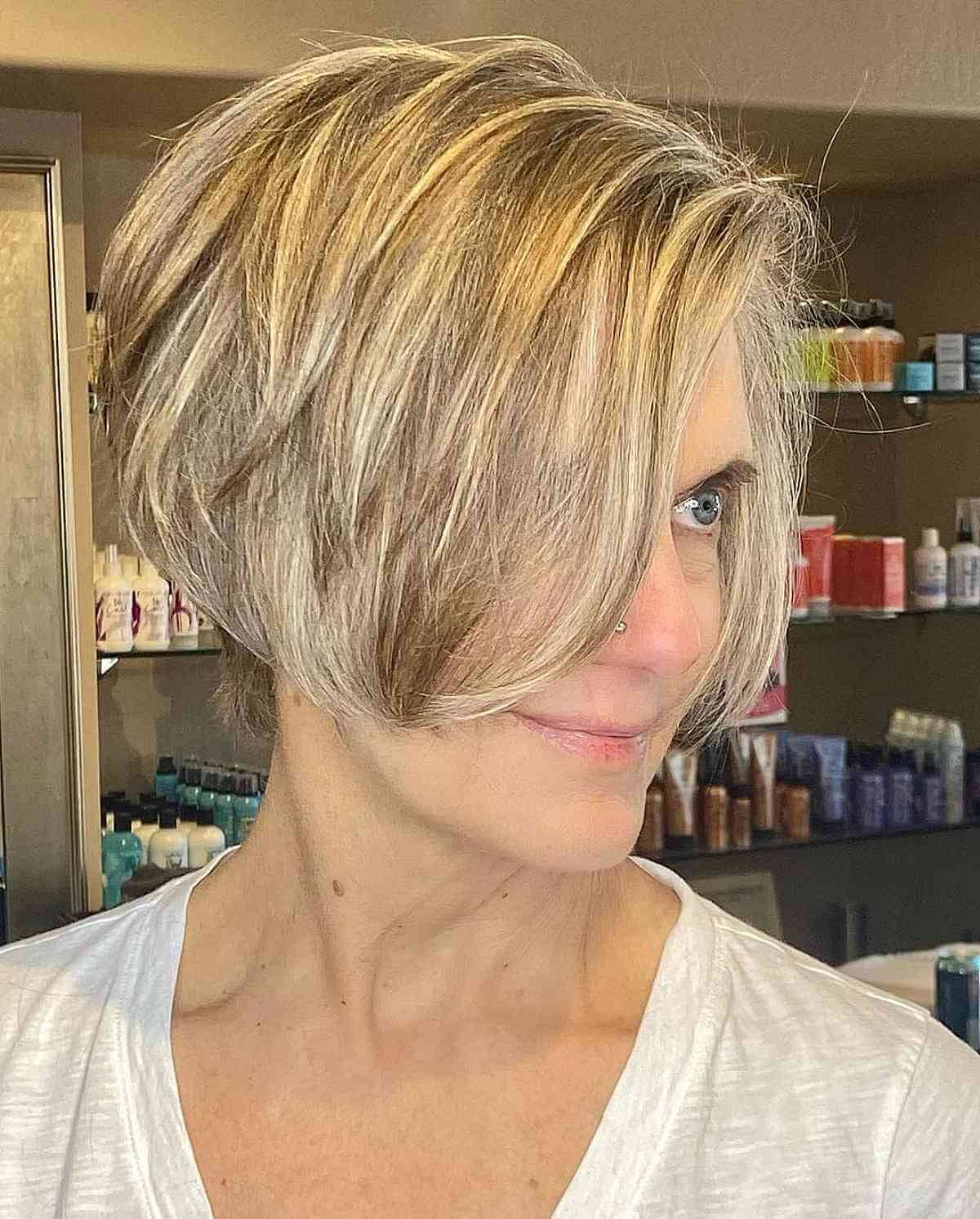 Low-Maintenance Angled Ear-Length Bob for Women Over 50