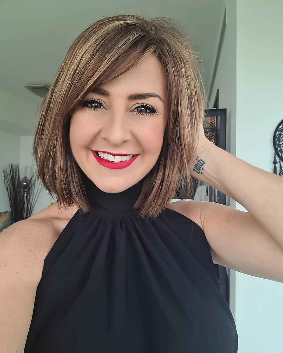 medium bob with side swept bangs