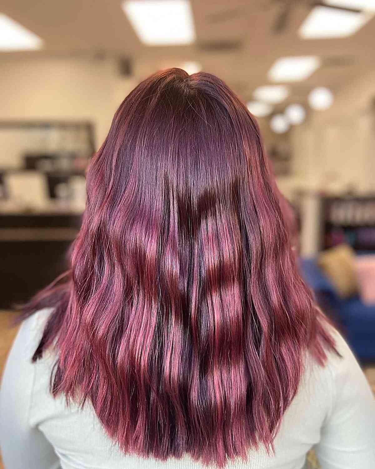 Medium-Length Hair with Light and Fiery Burgundy Balayage