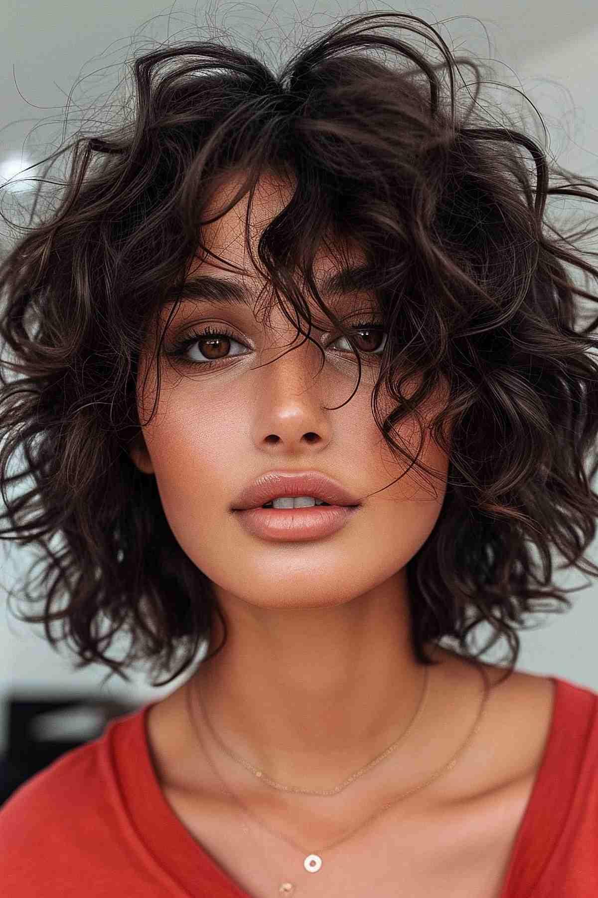 Messy Curly Bob for Thick Hair