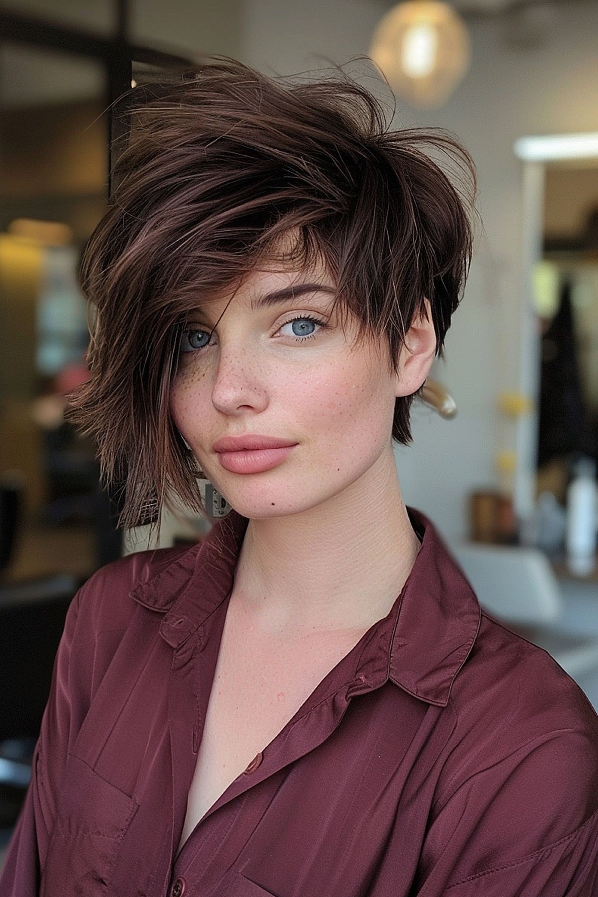 Messy Long Pixie Bob Haircut with Long Side Bangs