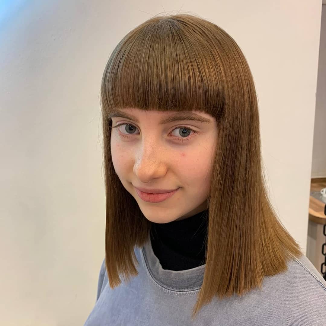 Mid-Length Blunt Bob Cut with Bangs