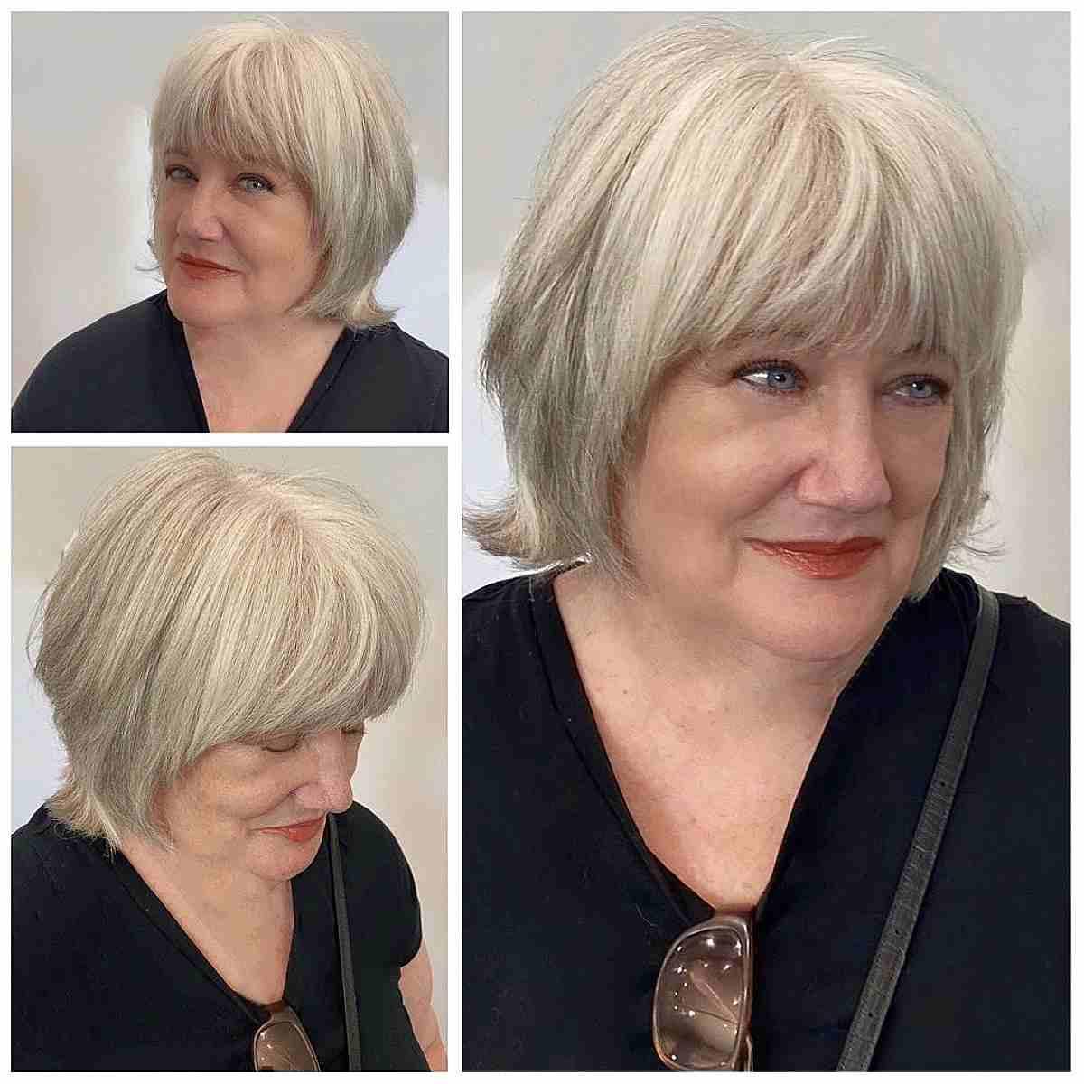 Mid-Length Jagged Bob with Bangs for Women Over 50