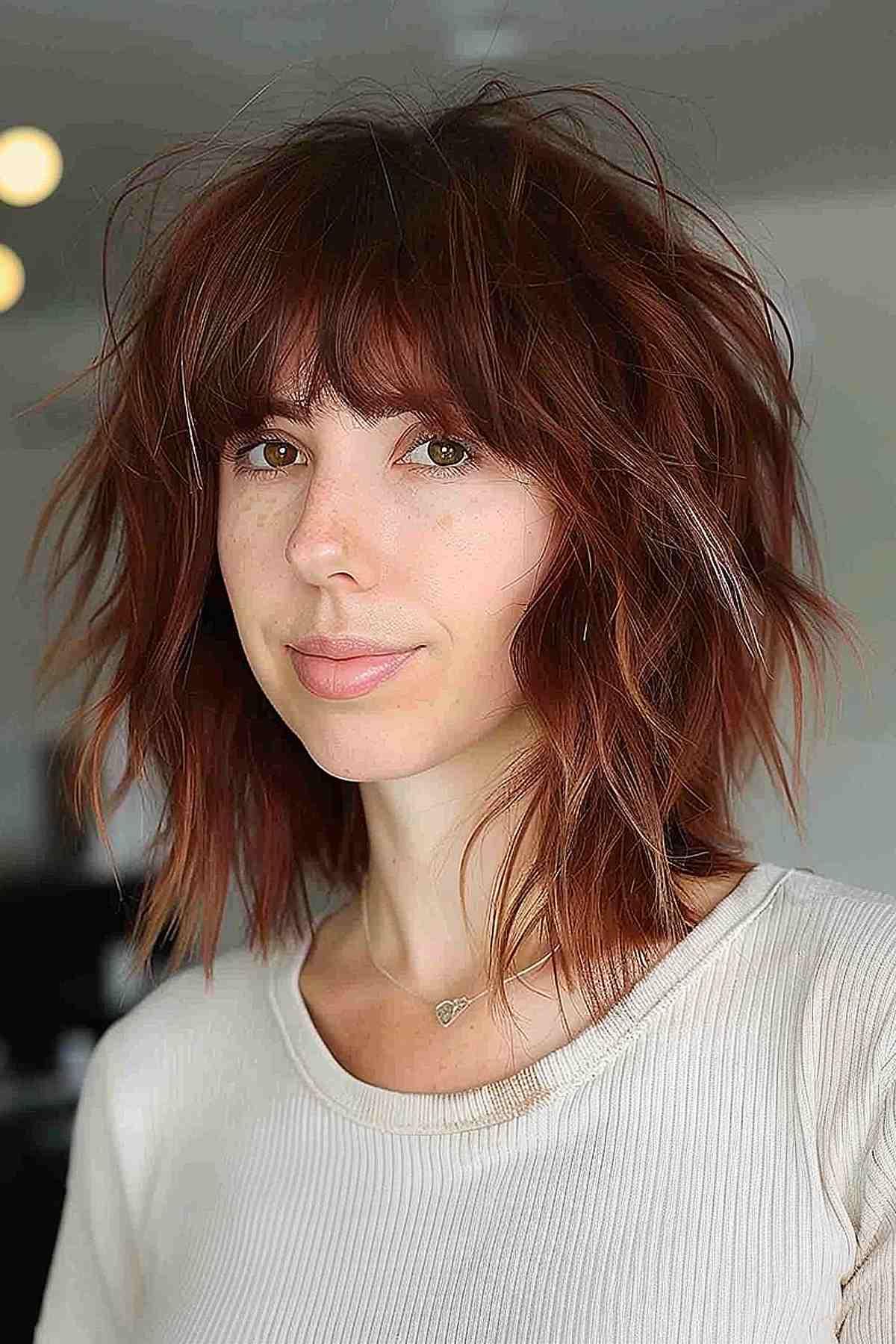 Mid-length shag bob with layers and choppy ends