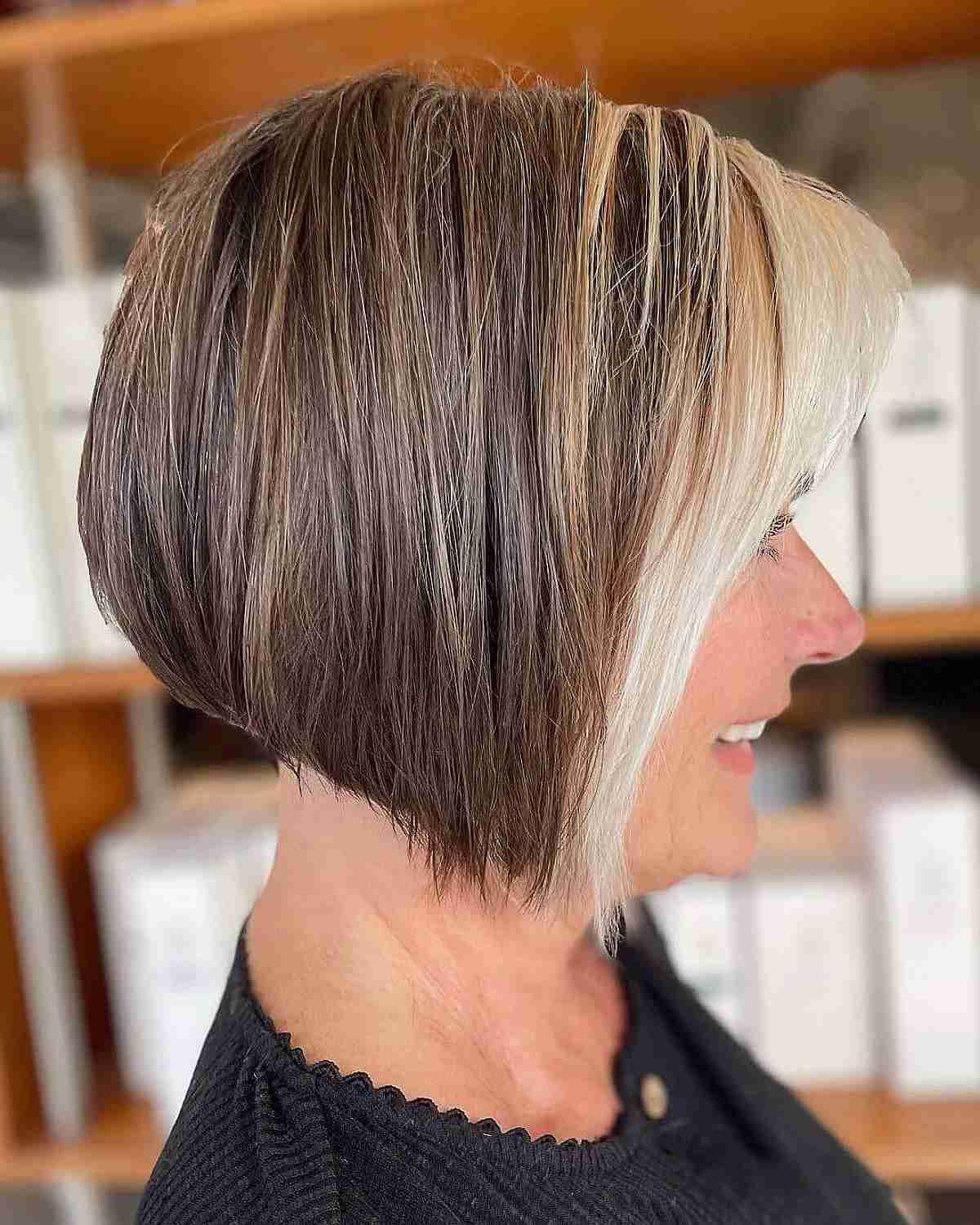 Modern Angled Bob Cut with a Bright Money Piece