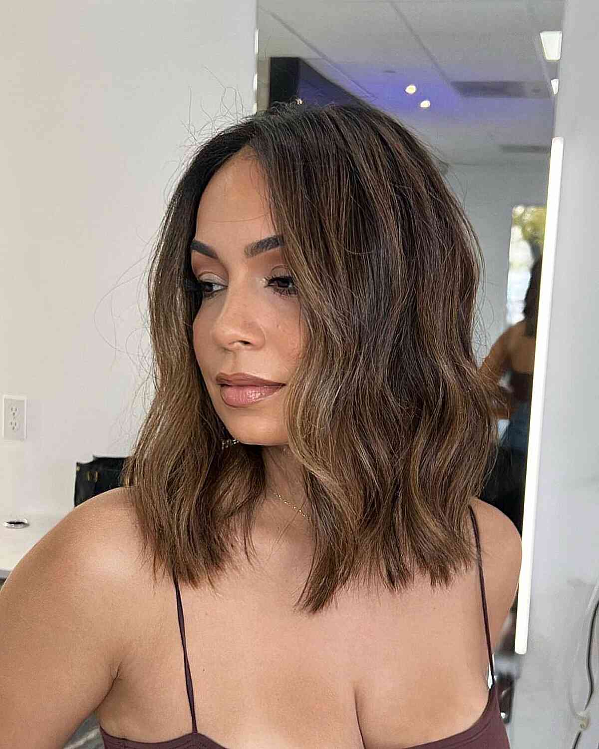 Modern Brunette Medium-Length Bob with Highlights