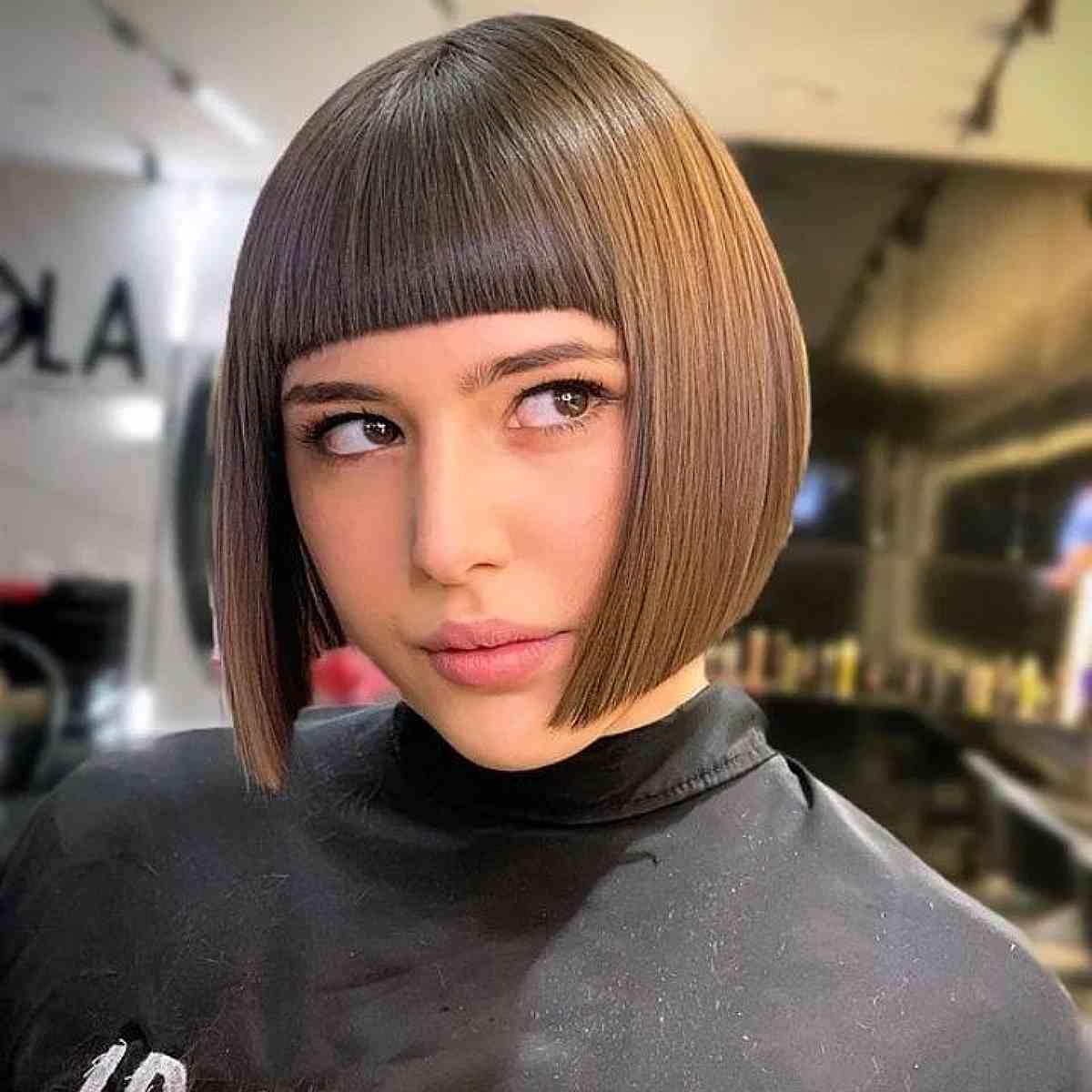 Modern Short Angled Straight Bob and Bangs