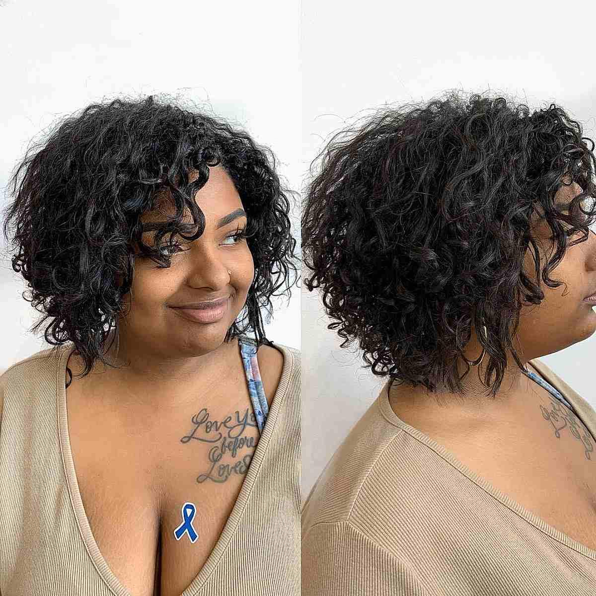 Naturally Curly A-Line Bob Haircut for Dark Skin