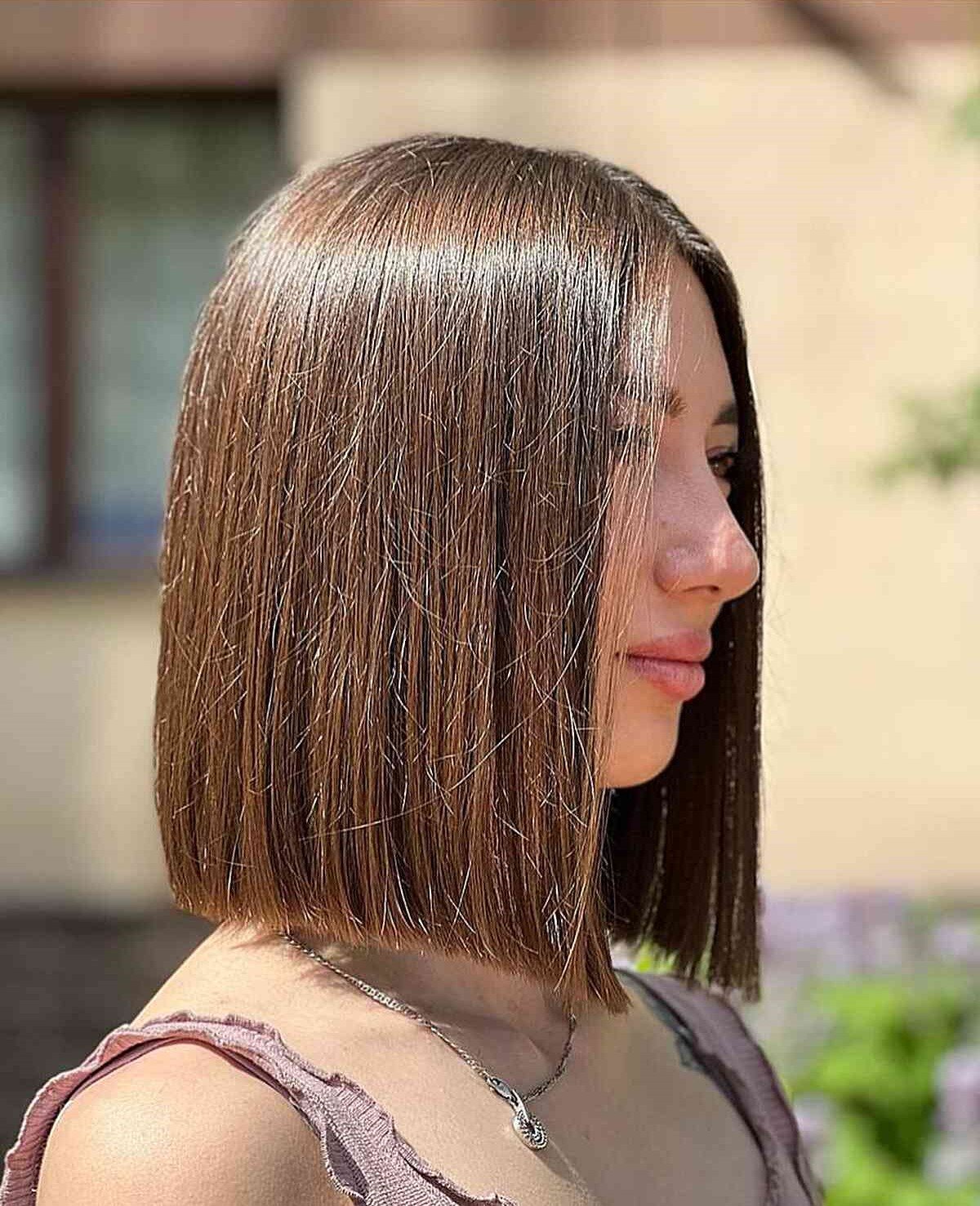 Neck-Grazing Brown Slob Style for Ladies' Straight Locks