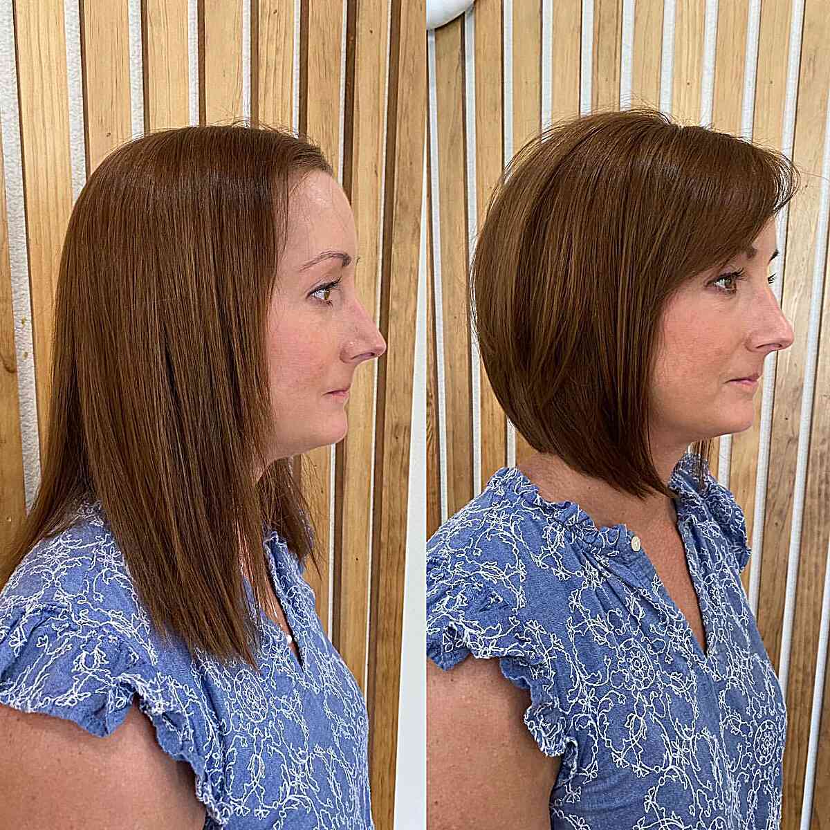 Neck-Length Angled Bob Haircut with Side Fringe