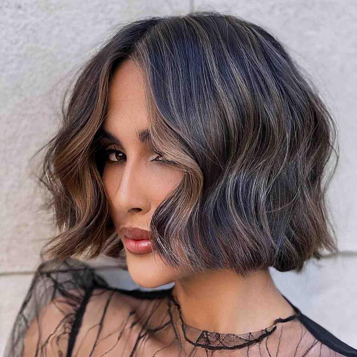 One-Length Bob with Caramel Balayage