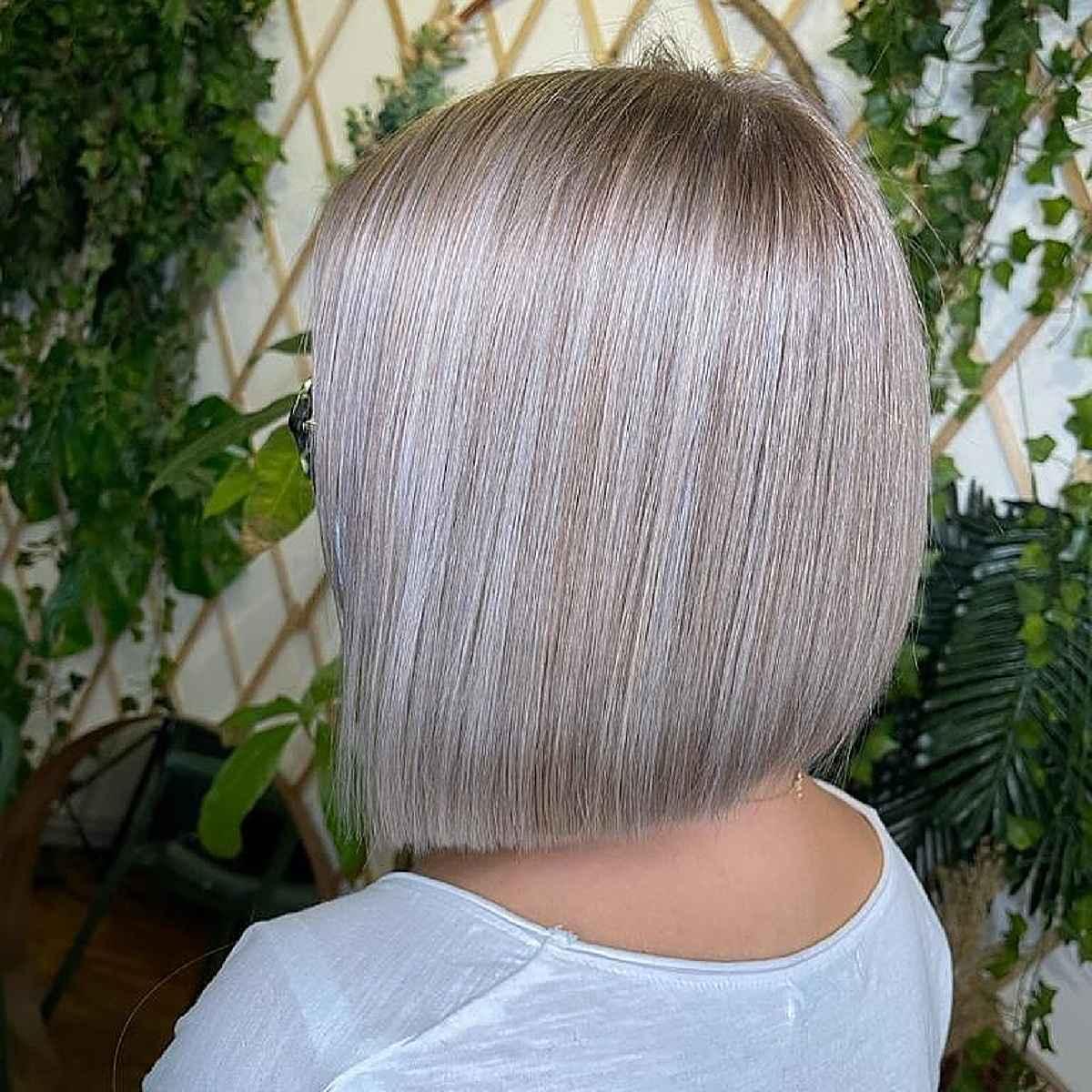 One-Length Medium Bob with Icy Blonde Highlights