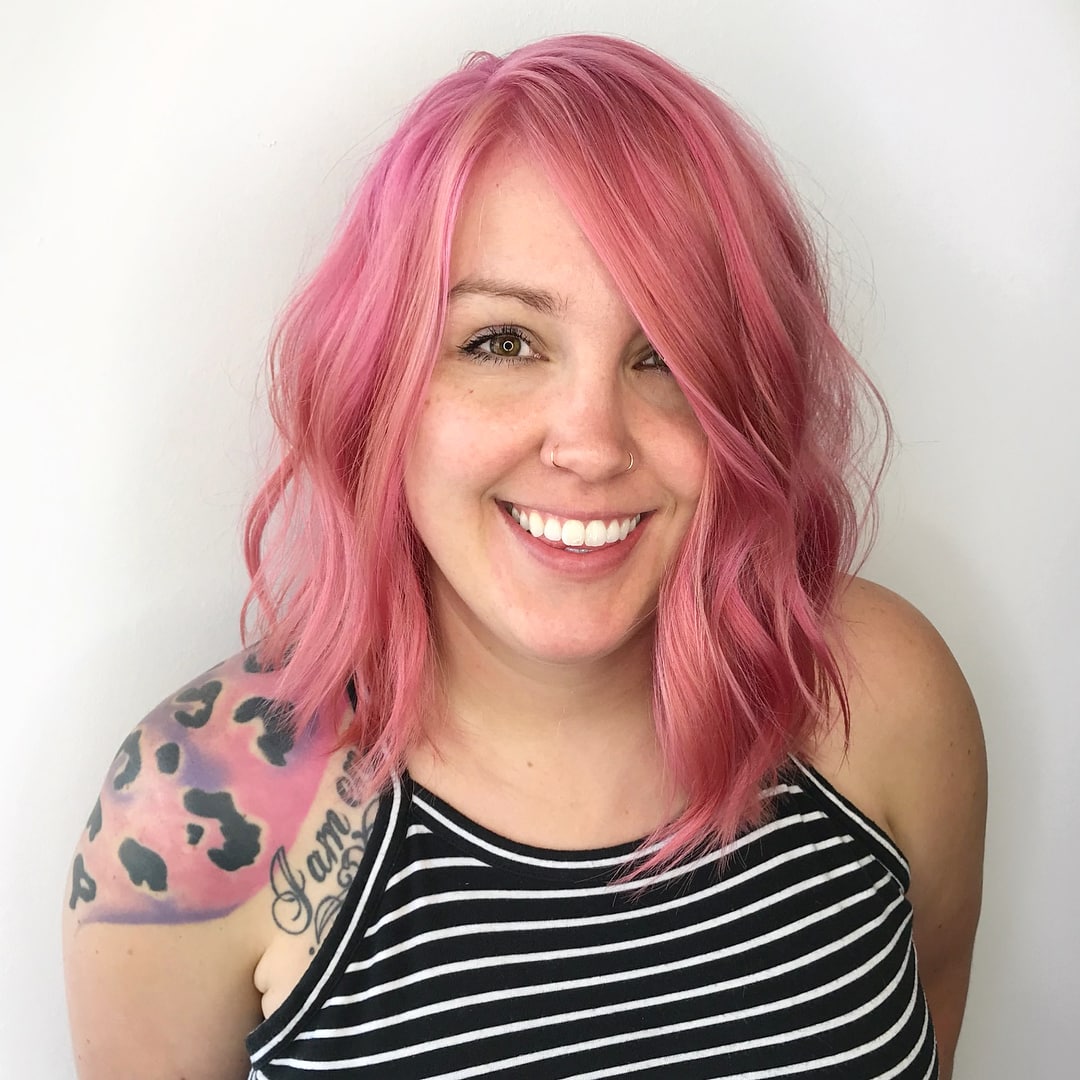 Pink Asymmetrical Shoulder-Length Bob