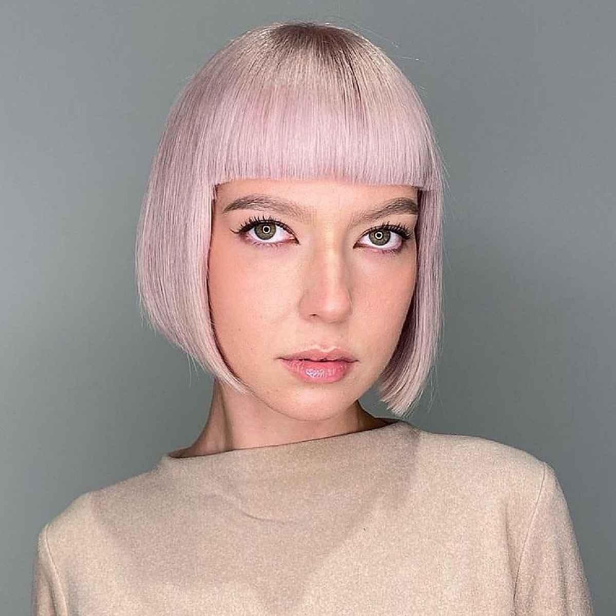 Pink Bob with a Blunt Fringe