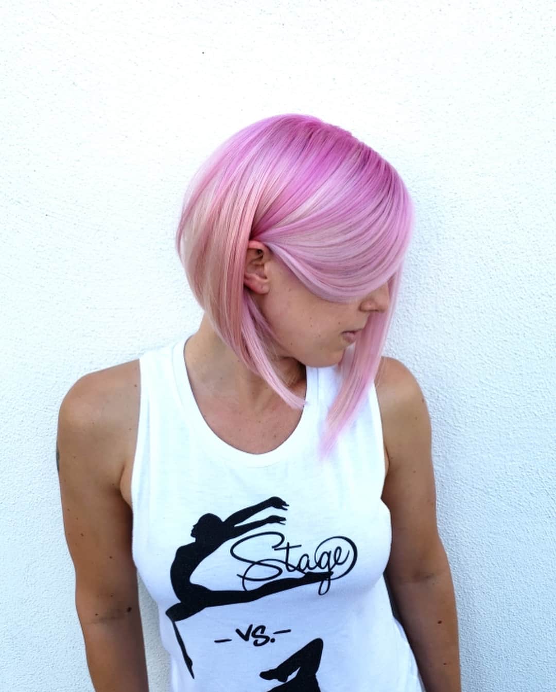 Pink Pastel Asymmetrical A-Line Bob