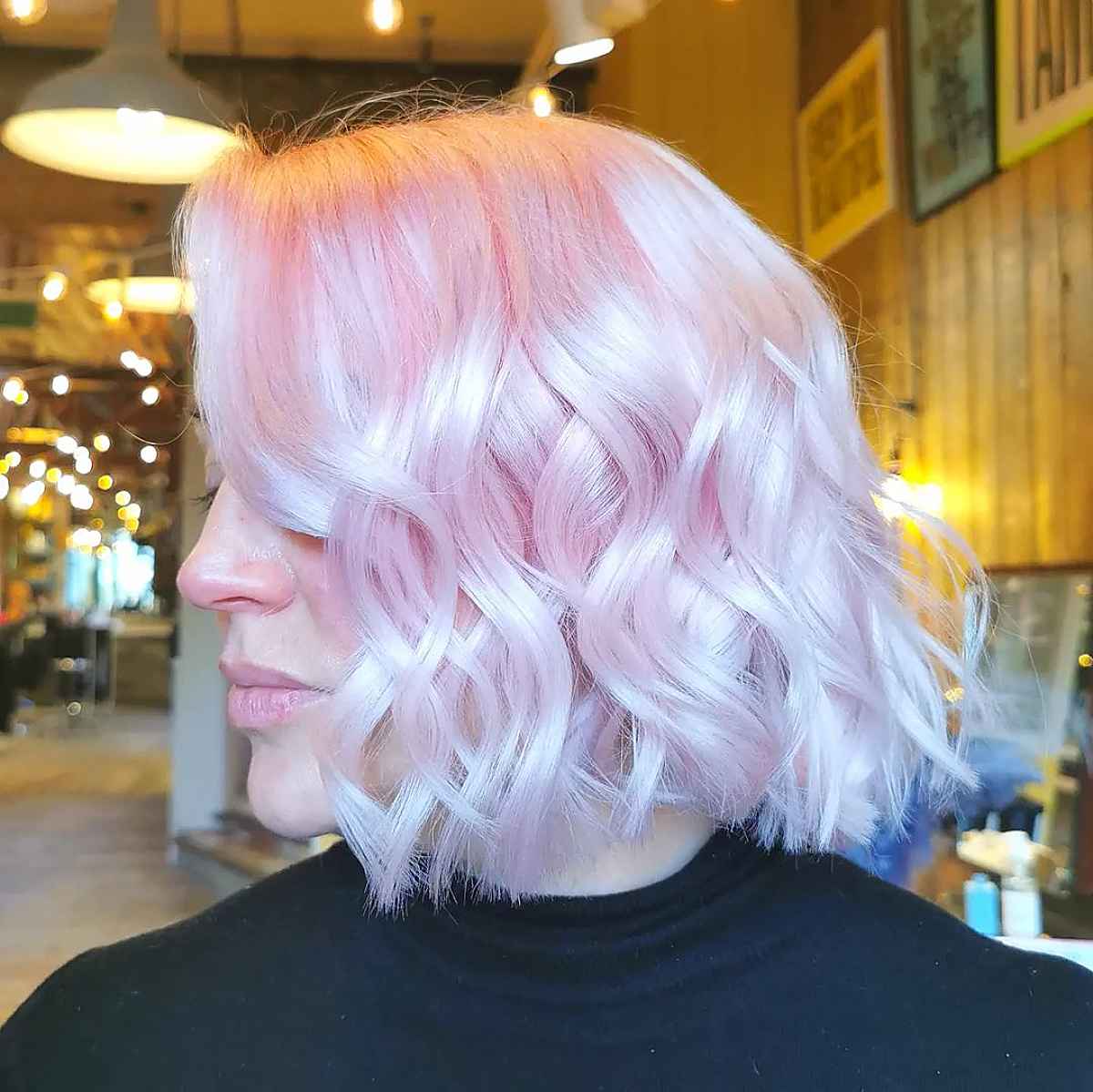 Pink Pastel Hue on a Wavy Sliced Bob