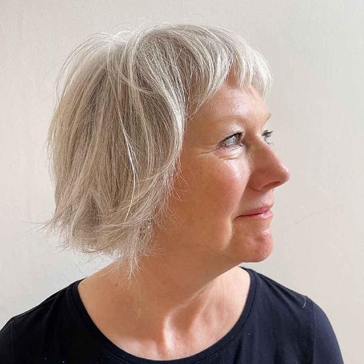 Razor Cut Bob with Short Bangs for Women Over 50