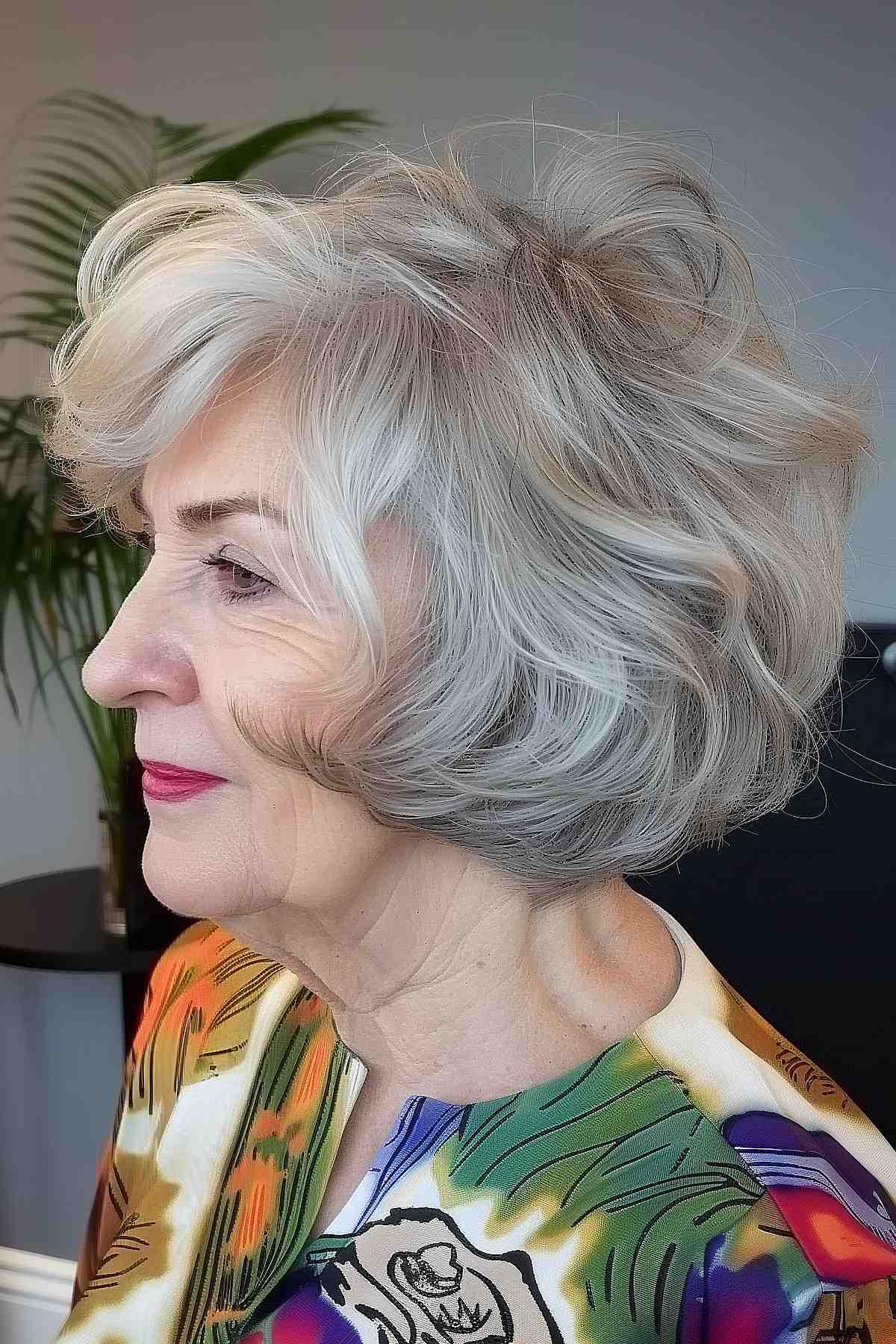 Shag cut on graduated bob for women over 60