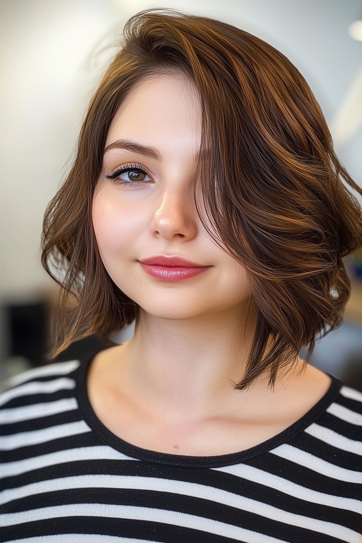 short asymmetrical wavy bob hairstyle