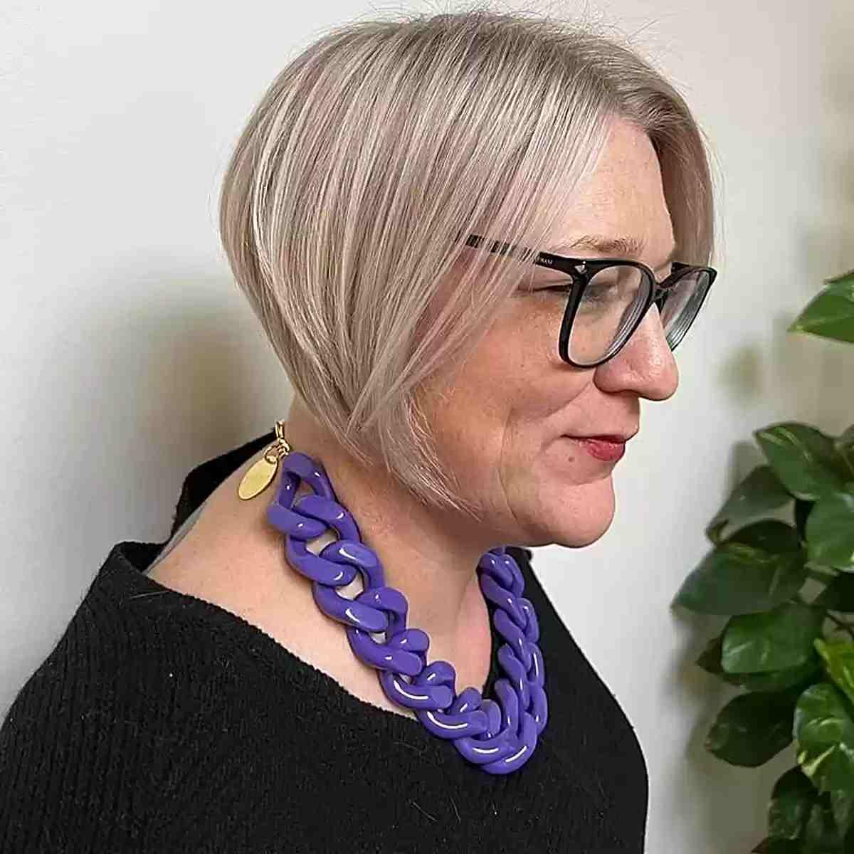 Short Bright Blonde Inverted Bob Cut on Older Women with Finer Tresses