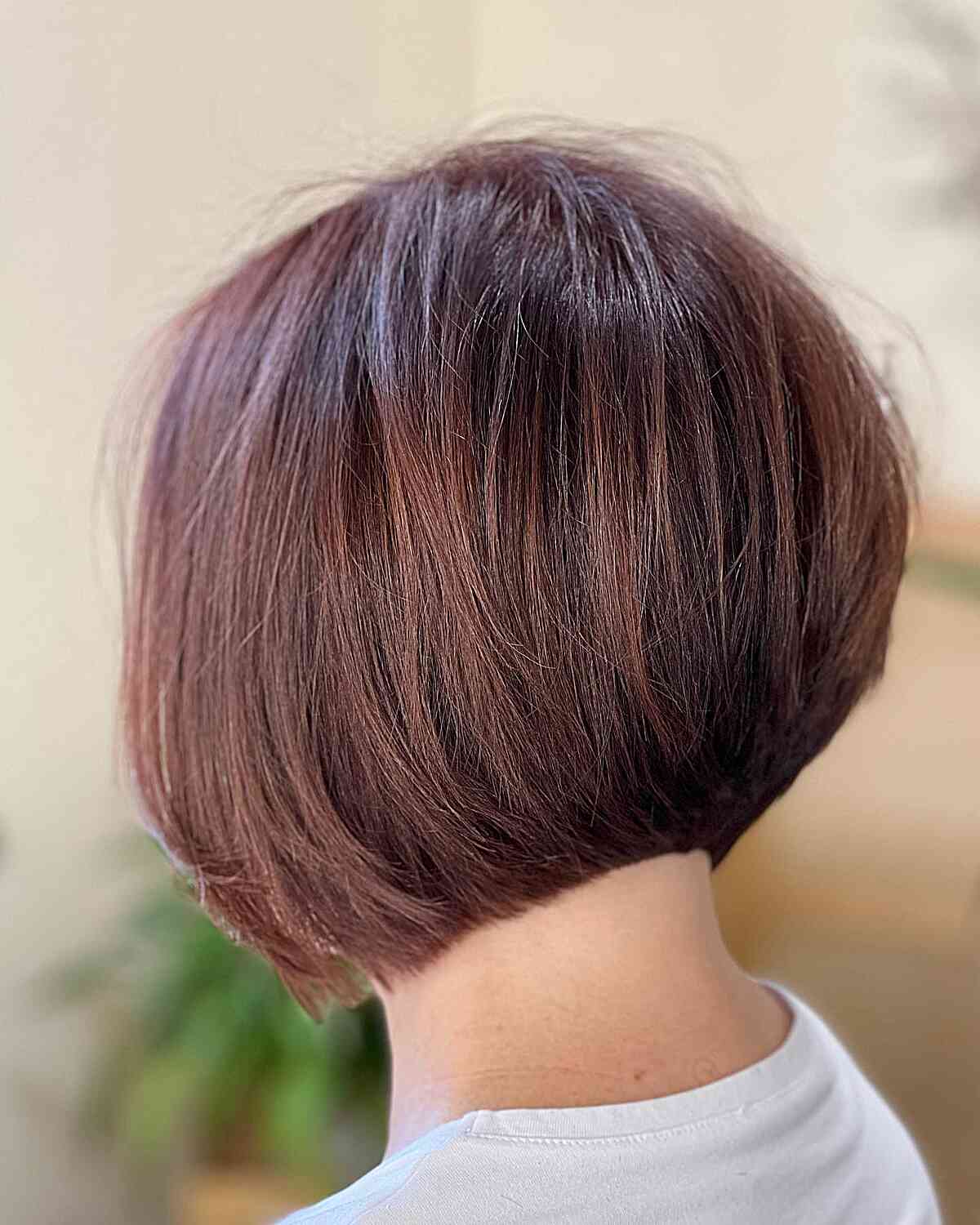 Short Brunette Stacked Bob with Mahogany Tones