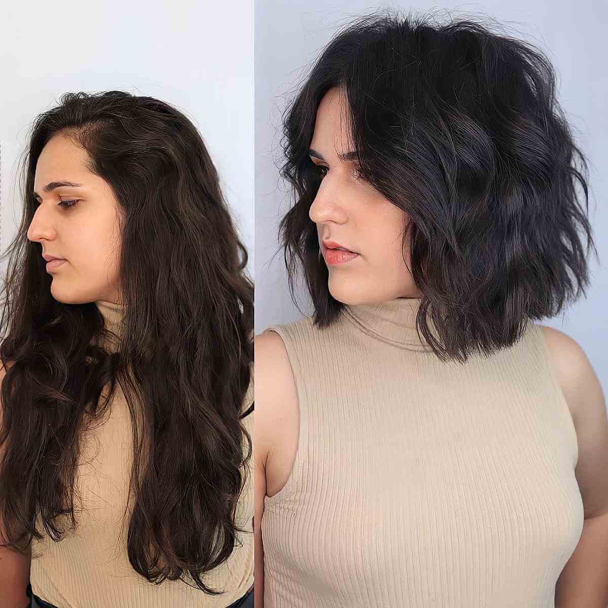 Short Cute Dark Brunette Bob with Waves