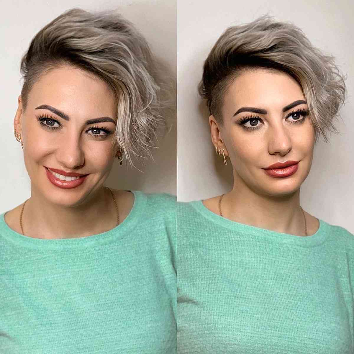 Short Hair with Shaved Side and Choppy Ends at Ear-Length