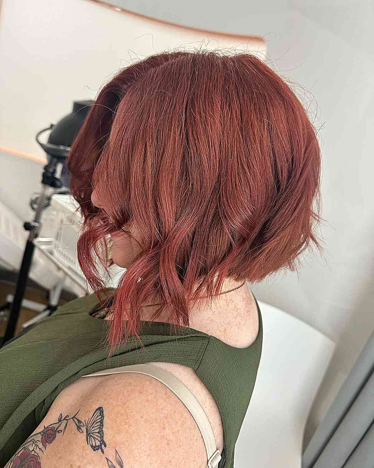 Short Inverted Red Angled Bob