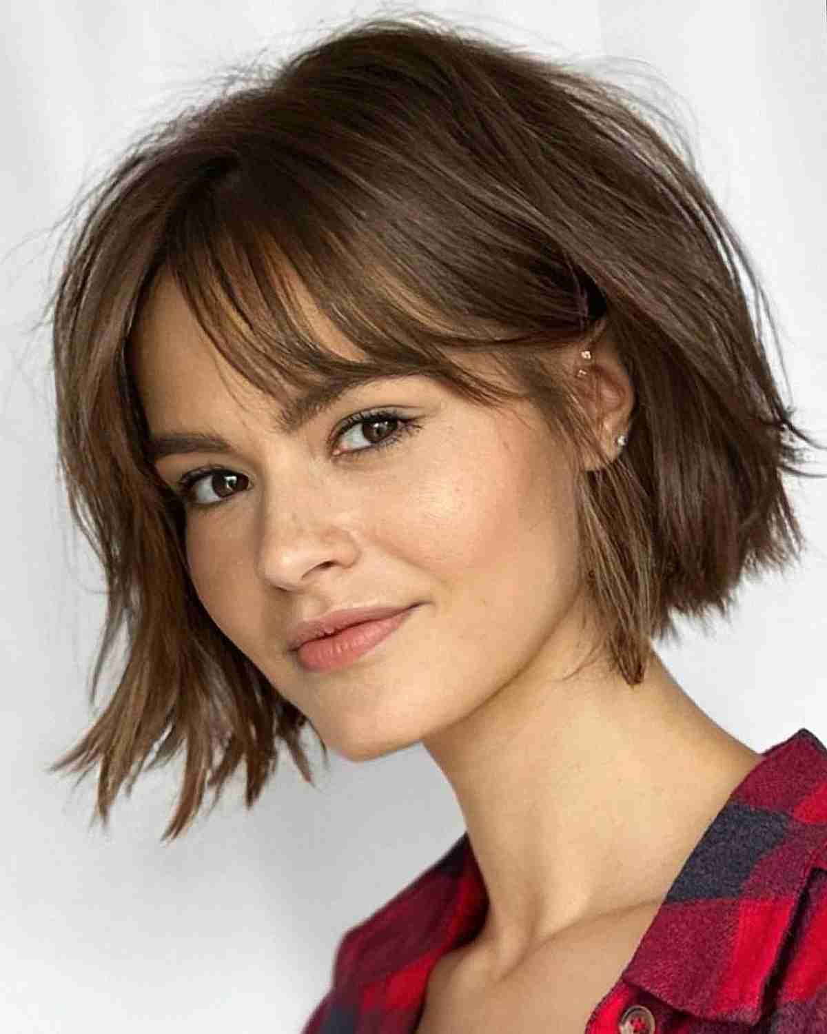 Short-Length Bob with Thin Bangs on Wavy Fine Hair