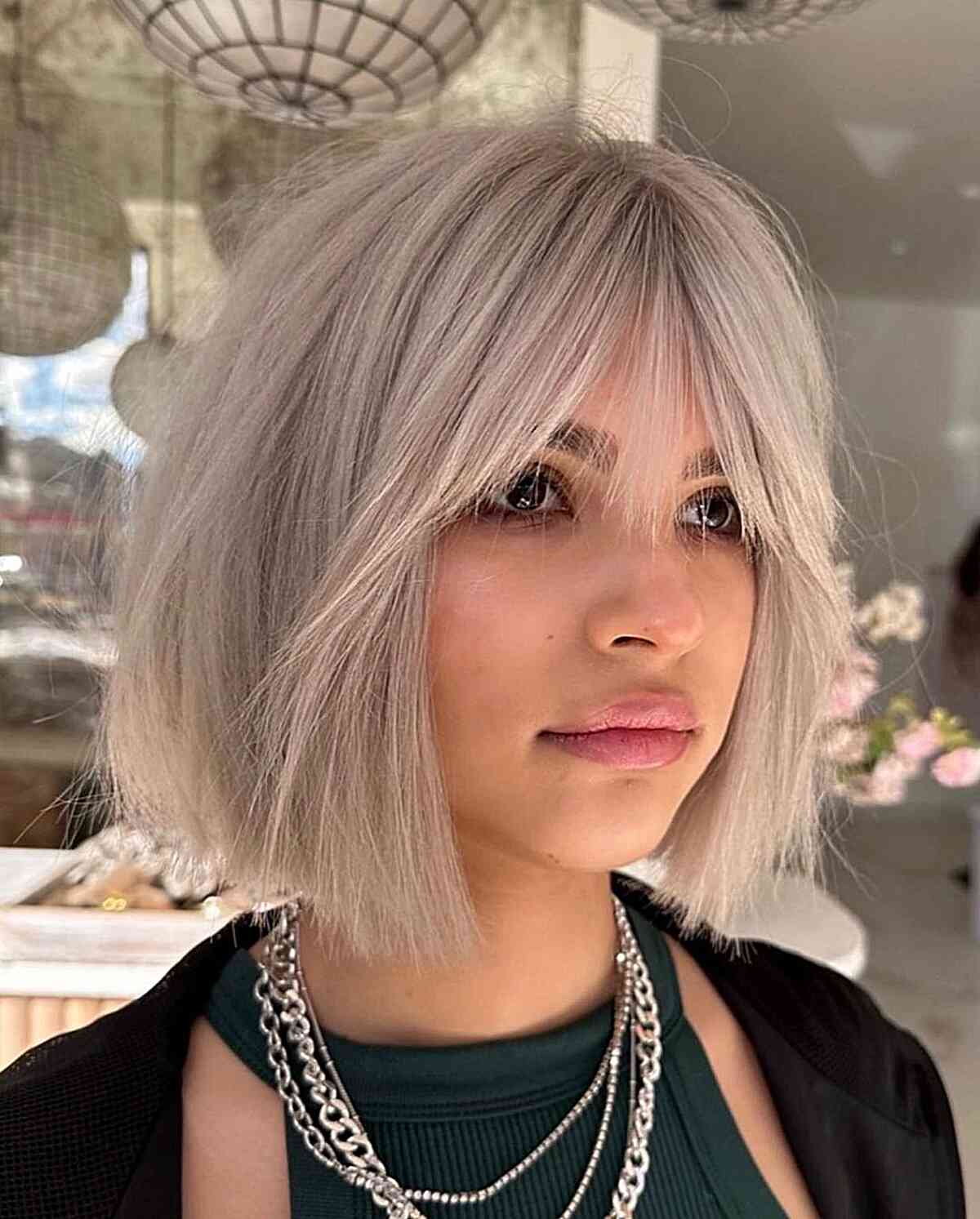 Short-Length Platinum Bob with Face-Framing Bangs