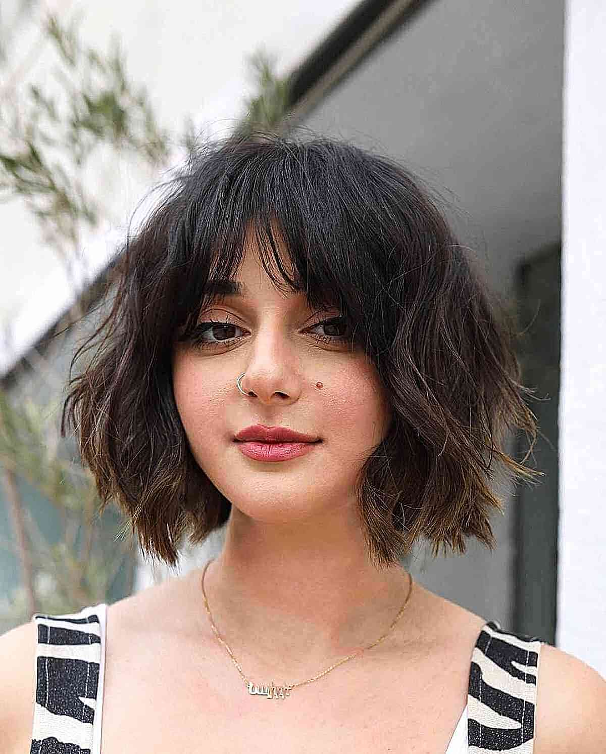 Short Messy Italian Bob with Bangs and Choppy Layers