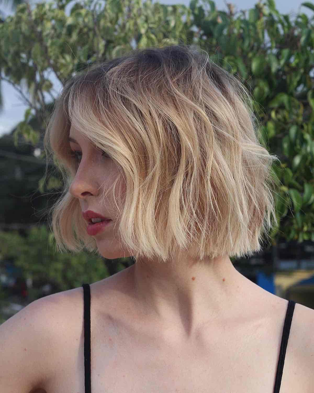 short one-length choppy bob with waves