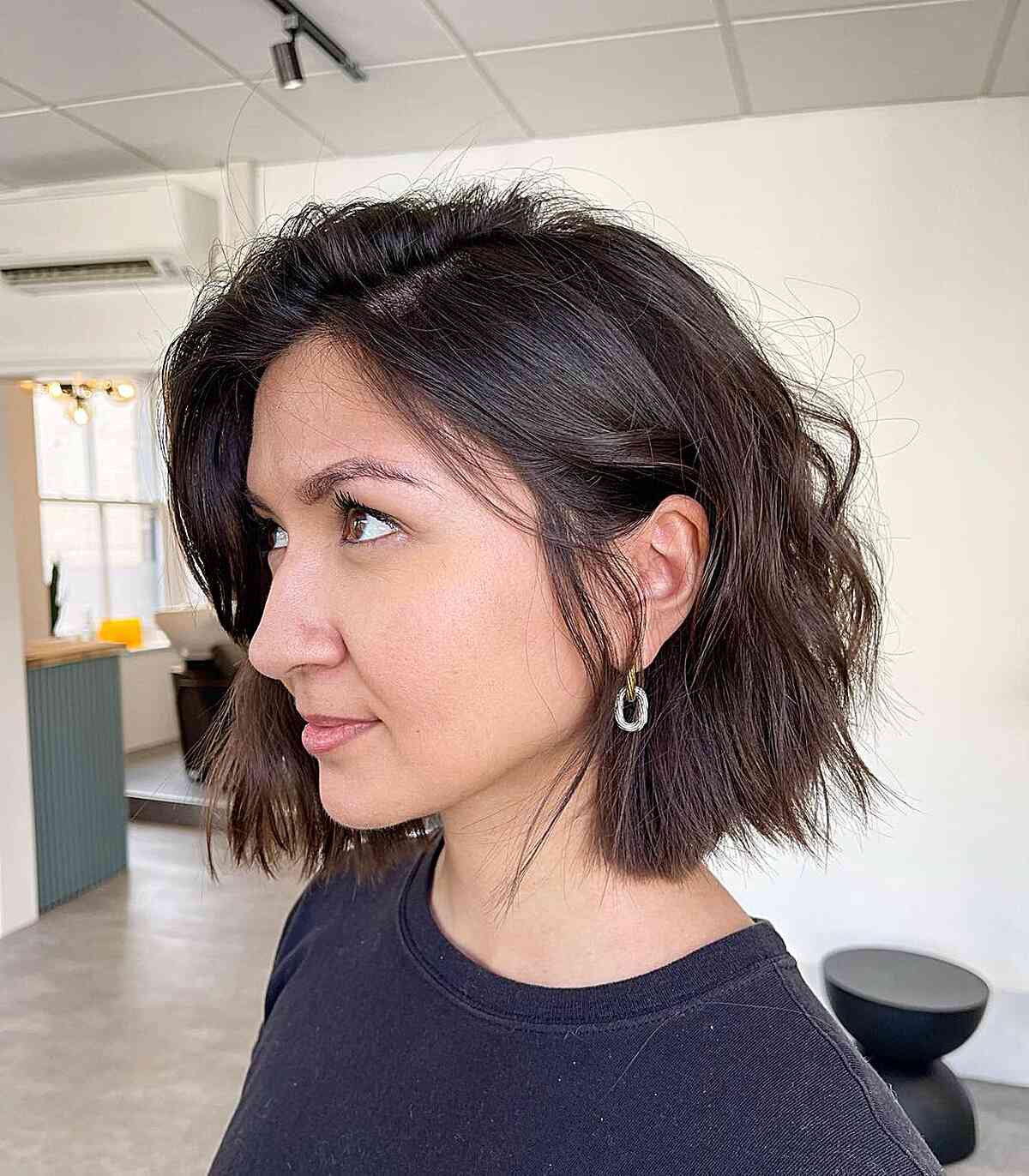 Short Side Part Italian Bob Haircut with Choppy Layers