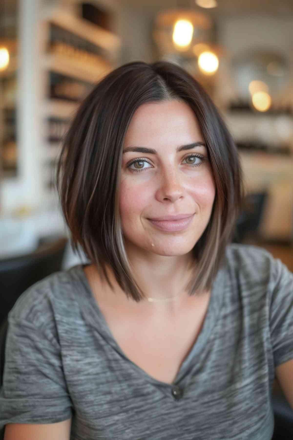 Short Straight Chocolate Brown Angled Bob Hairstyle